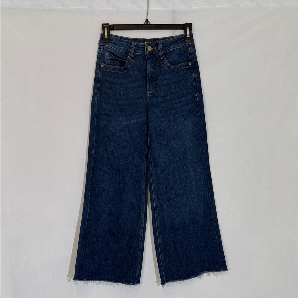 Maeve By Anthropologie Wide Leg Jeans Size 24P Fray Hem Medium Wash EUC